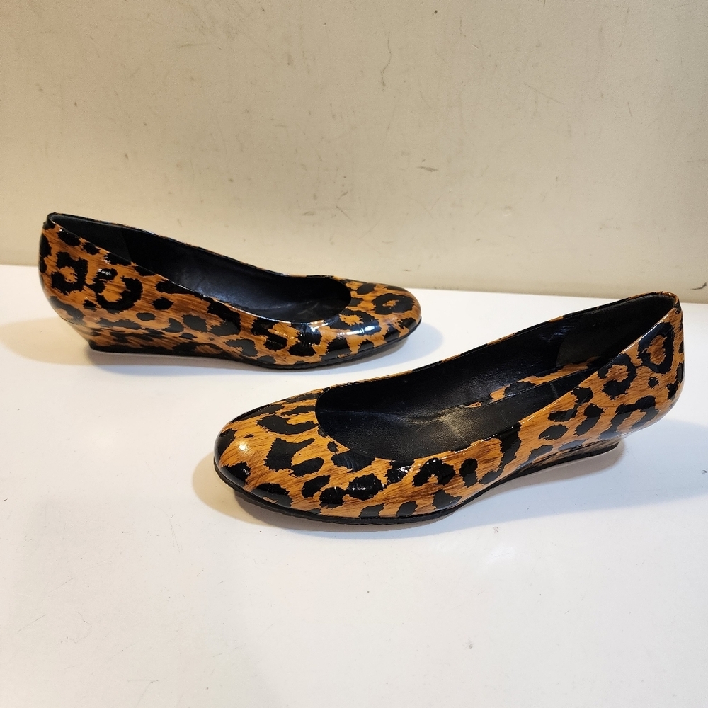 COLE HAAN Leopard Print Patent Leather Comfy Wedge Flats Shoes  8B
